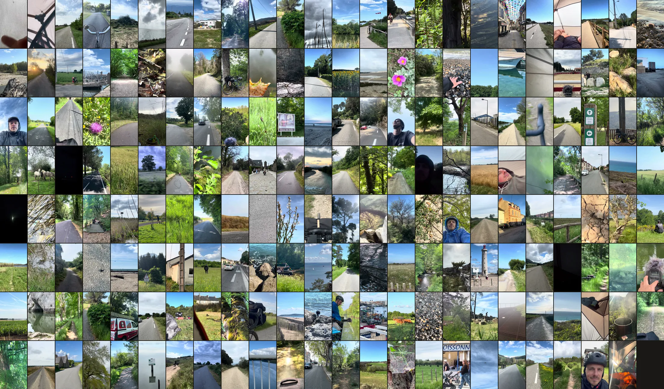Mosaïque des 191 premiers fragments vidéo de Cyclaudio365, de la plus ancienne à la plus récente